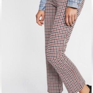 Boden Cotton Blend Ankle Crop Ponte Knit Trouser in Red Navy Tan Plaid Size 6R